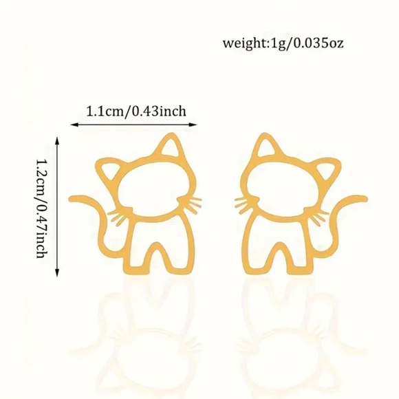 Gold Hollow Cat Stud Earrings - Picture 2 of 2